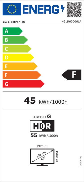 Energie-Label LG TV Set||43 "|Full HD|1920 x 1080 pixels|Flat|16:9|LED|43LR60006LA (43", LED, Full HD, 2024)