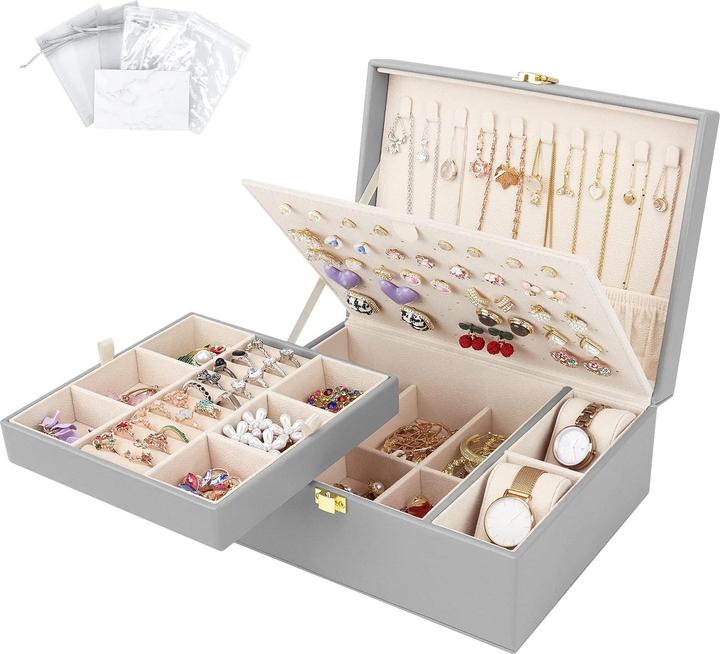 Produktbild Only-Bags.Store Schmuckkästchen für Halsketten, Ohrringe, Armbänder, Ringe, Uhren, mit abnehmbaren