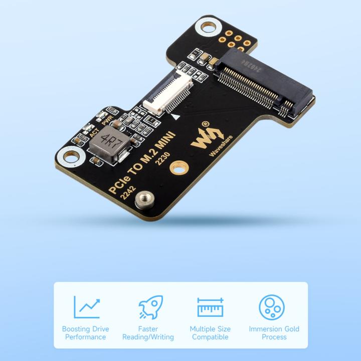 Produktbild WaveShare PCIe zu M.2 Mini SSD Adapter für Raspberry Pi5