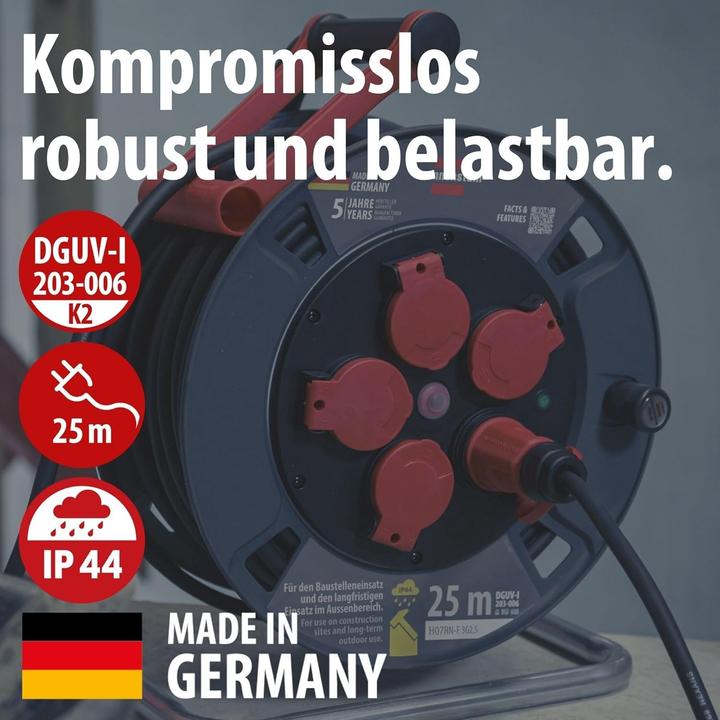 Produktbild Brennenstuhl 9232250100 Kabeltrommel 25 m Schwarz Schutzkontakt-Stecker (25 m, 2.50 mm²)