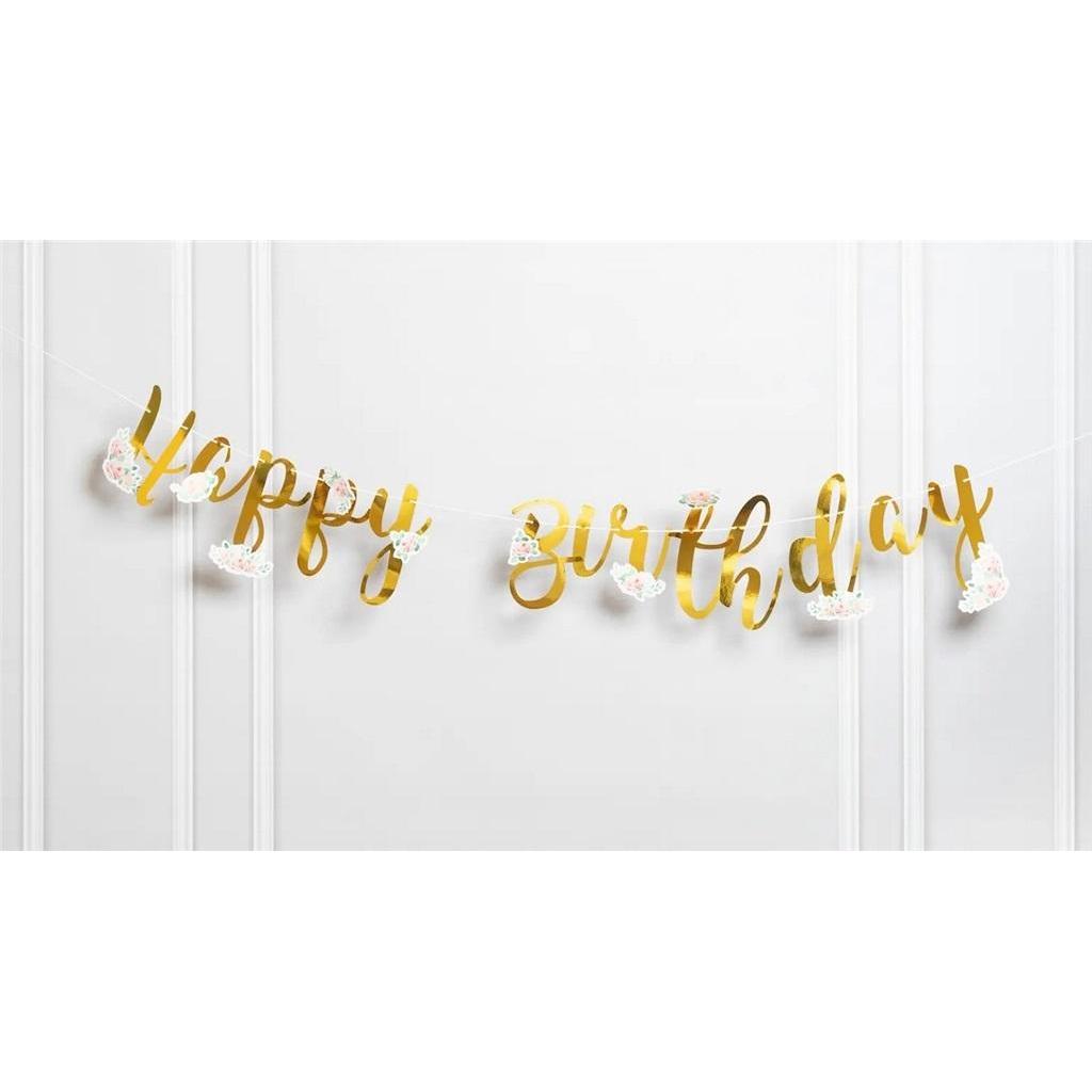 Teka Happy Birthday Banner mit Blumen, Gold