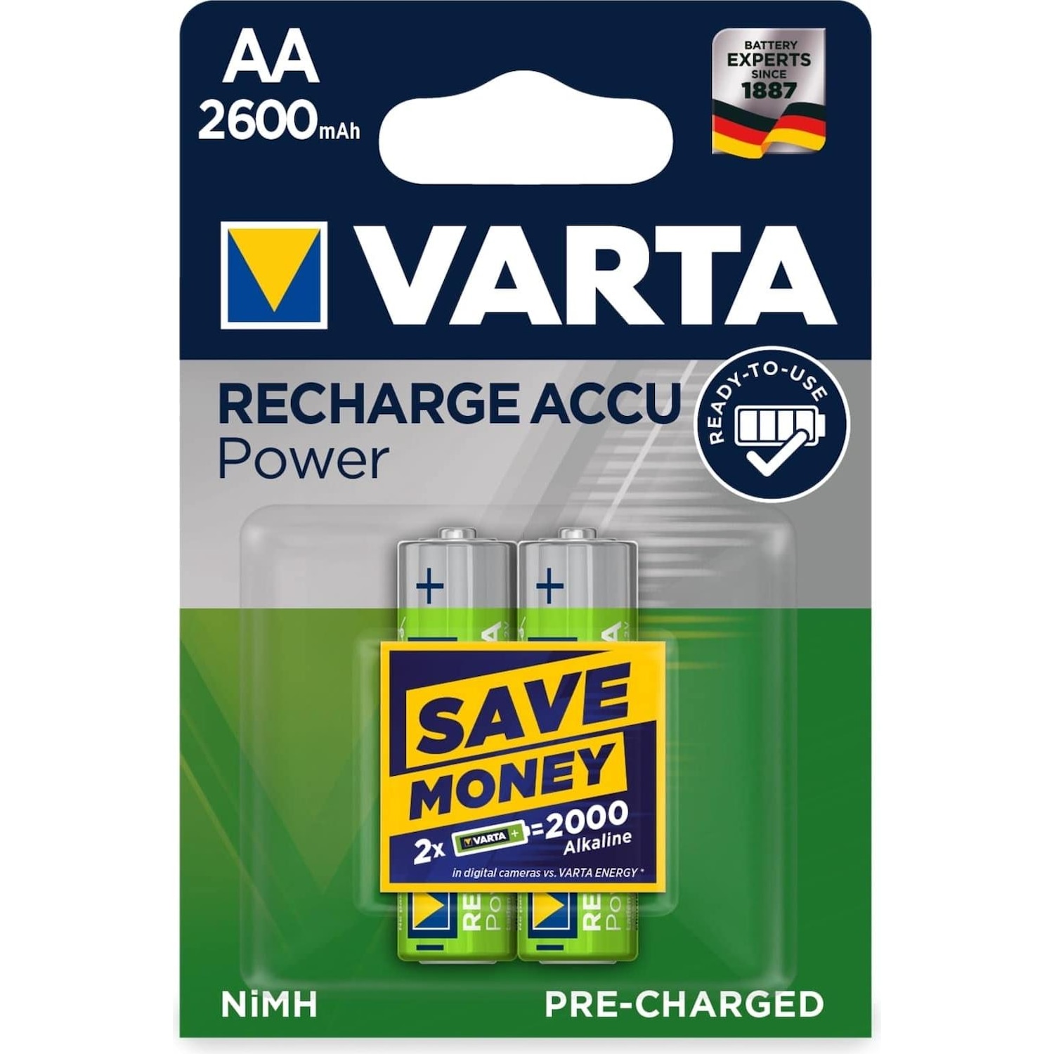 Varta Recharge Accu Power (2 Stk., AA, 2600 mAh), Batterien + Akkus