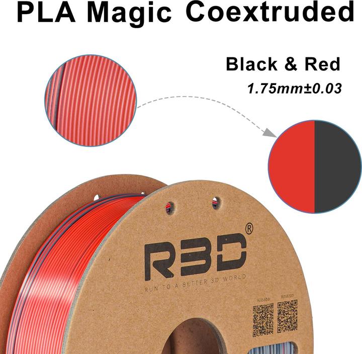 Actual product image R3D eSilk Magic-PLA Black-Red Filament 1.75mm 1Kg (PLA, 1.75 mm, 1000 g, Multicoloured)