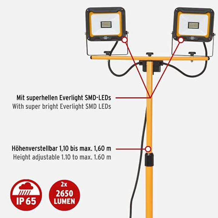 Produktbild Brennenstuhl Stativ LED Strahler JARO 6050 T 2 x 2650lm, IP65, 2,5m H07RN-F3G1.0 (5300 lm)