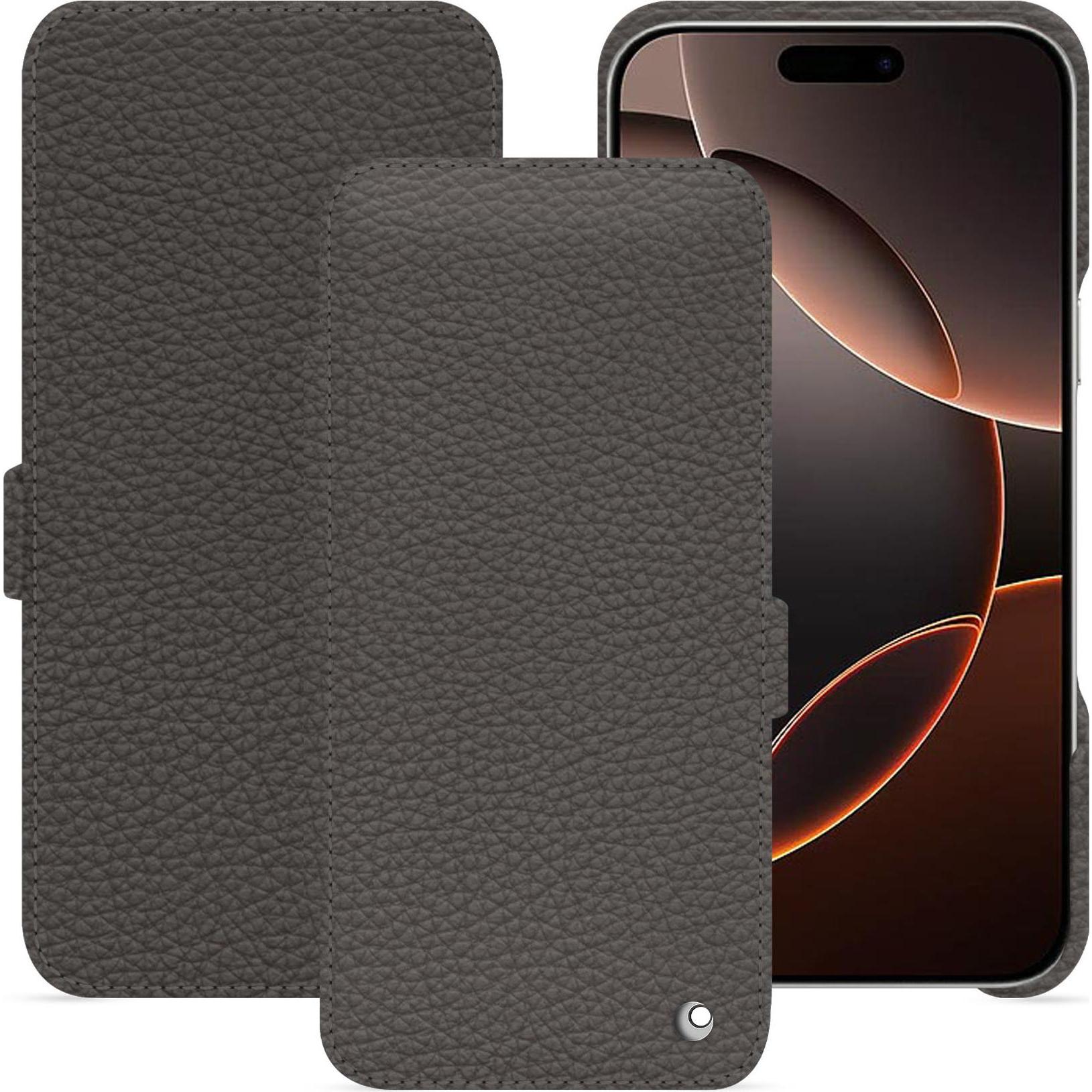 Noreve Lederschutzhülle horizontal (Apple iPhone 16 Pro), Smartphone Hülle, Grau