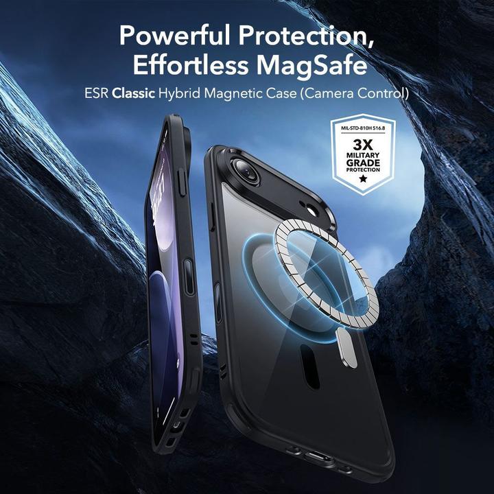 Actual product image ESR Classic Hybrid Magnetic Case (Camera Control), for iPhone 17 Air, Clear Black (Apple iPhone 17 Pro)
