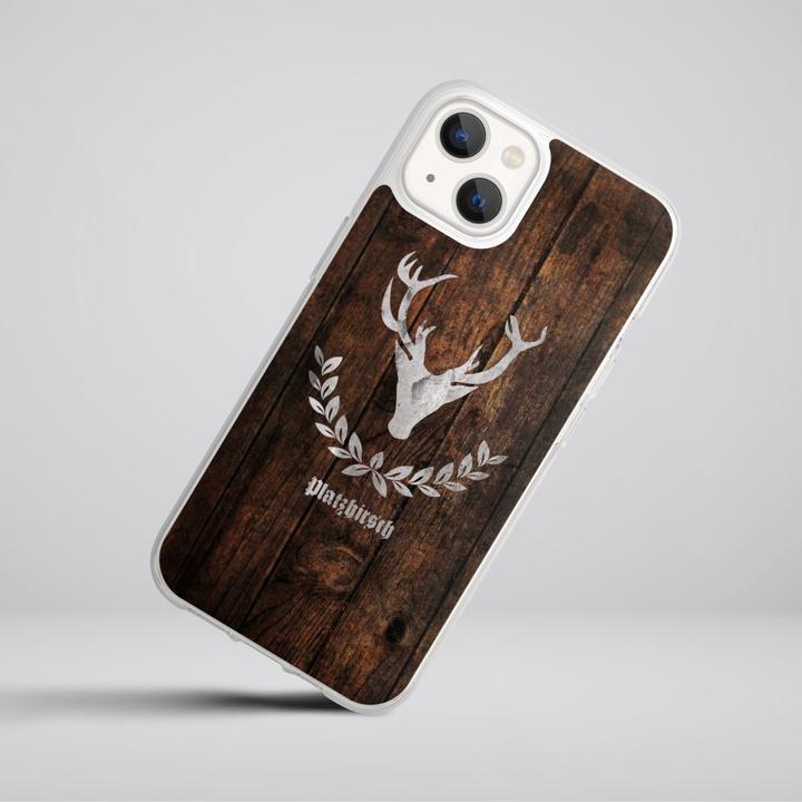 Produktbild DeinDesign Silikon Hülle für Apple iPhone 13 Handyhülle Case Smartphone Schutzhülle Hirsch Holz Holzoptik (Apple iPhone 13)