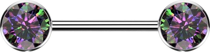Produktbild Star Piercing Threadless Barbell silber Scheibe front mit Kristall dunkel multicolor (ohne Messing, Titan G23)