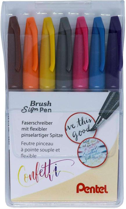 Pentel Brush Sign Pen, Fibre Pen (7 x)