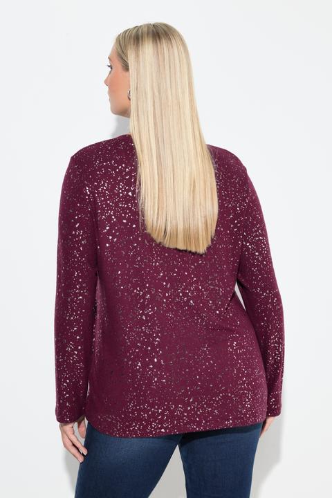 Produktbild Ulla Popken Sweatshirt, Metallic-Druck, V-Ausschnitt, Langarm (58, 60)