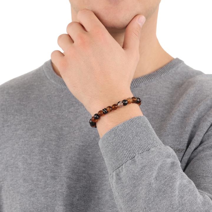 Immagine prodotto S.Oliver Armschmuck für Herren, Edelstahl, Steel Beads, Achat (19 cm, Acciaio inossidabile)
