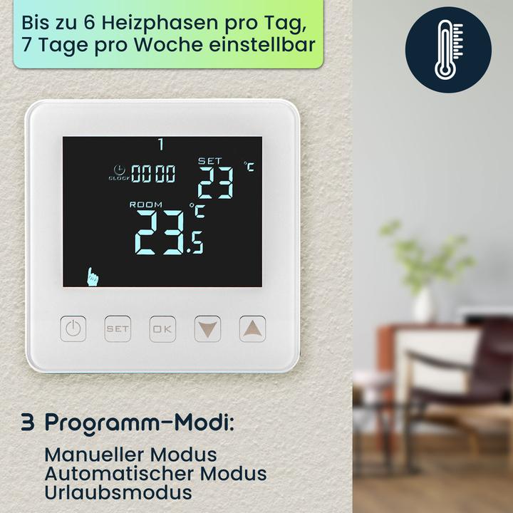 Actual product image Casativo Wall thermostat for underfloor heating, touch buttons, LCD display, programmable