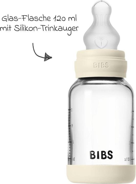 Actual product image Bibs - Glass Baby Bottle Round Silicone 1 pack 120 ml Slow Flow - Ivory - 120 ml (120 ml)