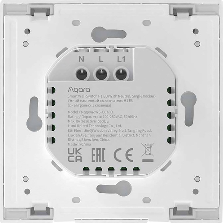 Produktbild Aqara Smart Wall Switch H1 Weiss With Neutral, Single Rocker (Zigbee)
