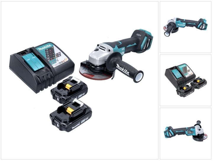 Produktbild Makita DGA 515 RA Akku Winkelschleifer 18 V 125 mm Brushless + 2x Akku 2,0 Ah + Ladegerät
