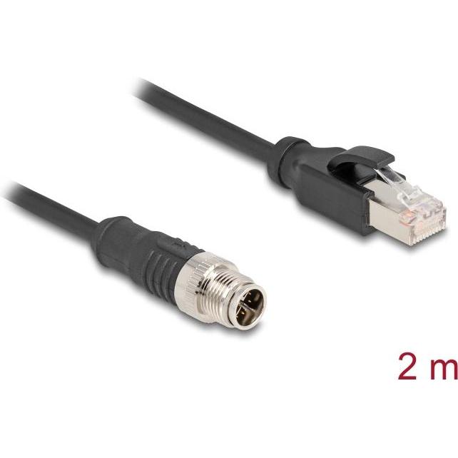 Delock M12 Kabel X-kodiert 8 Pin Stecker zu RJ45 Stecker PVC (S/FTP, CAT5e, 2 m), Netzwerkkabel