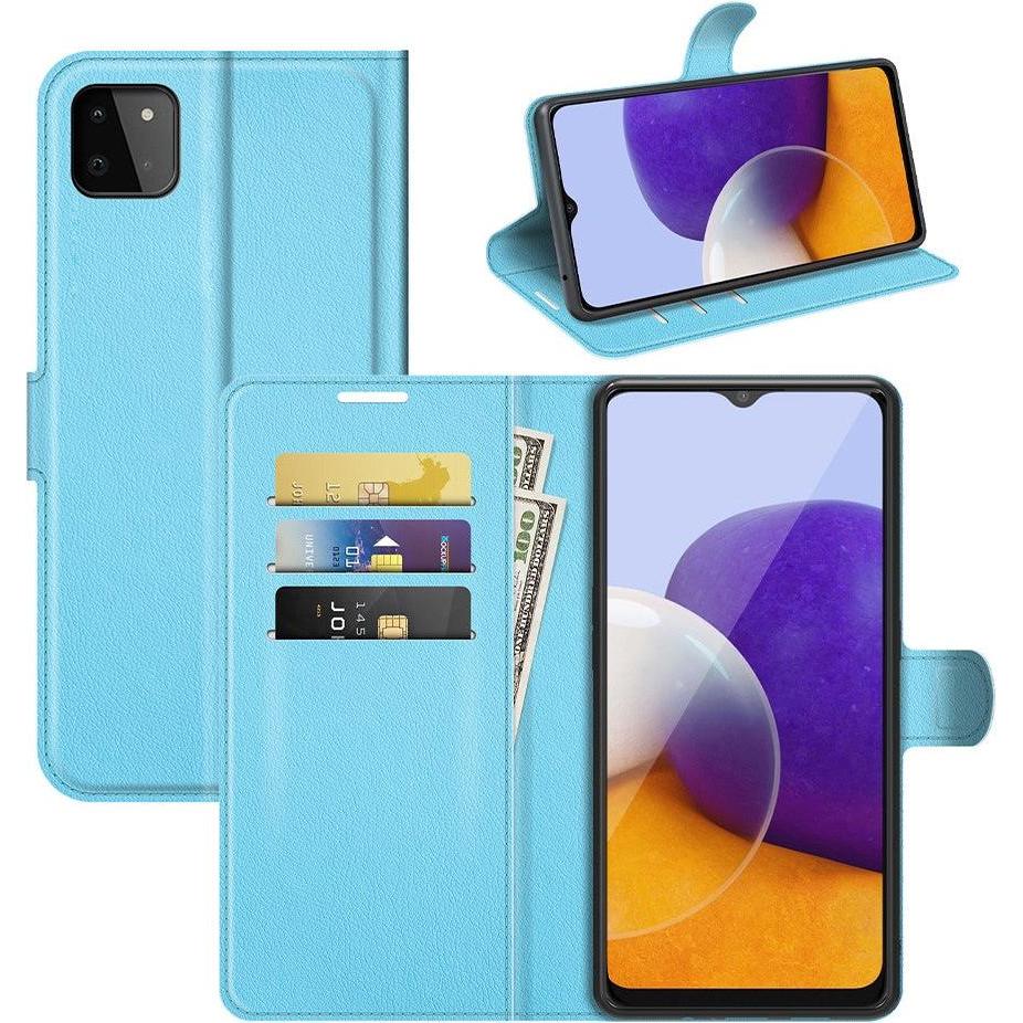 Thumbnail - Cover-Discount Galaxy A22 5G - Leder Etui Hülle hellblau (Samsung Galaxy A22 5G), Smartphone Hülle, Blau