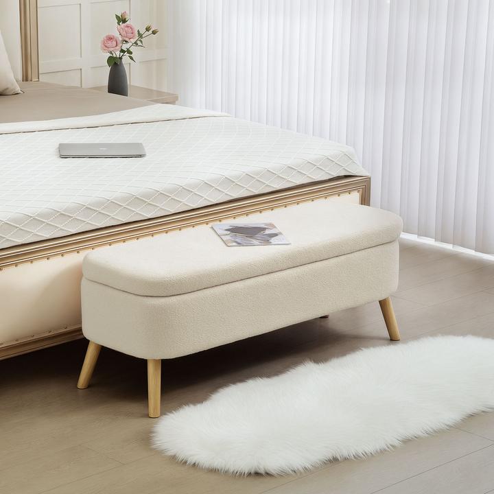 Image du produit Homcom Sitzbank Polyester, Kautschukholz Beige (42 cm)
