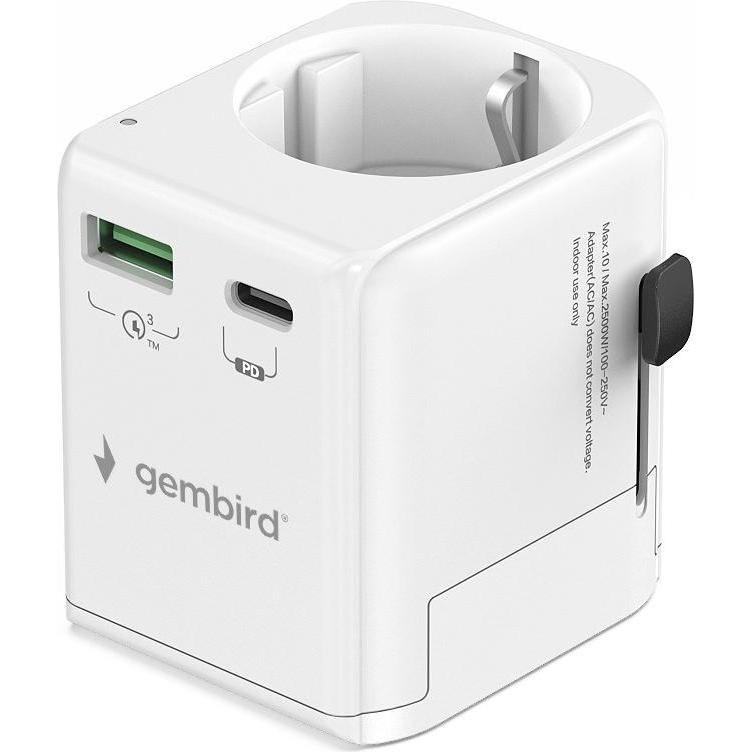 Gembird, Adattatore da viaggio, Universeller Reiseadapter mit Erdung, 20 W