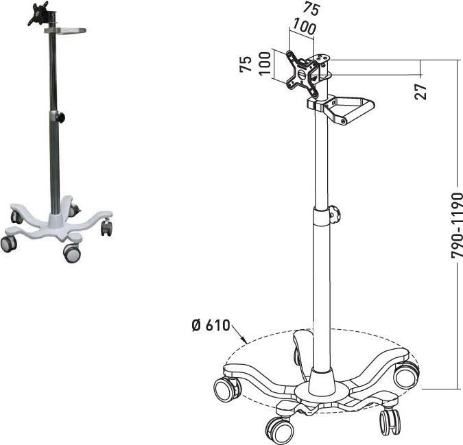 Produktbild Erard Tablet Trolley 10 -22",Höhenverstellbar 79-119cm