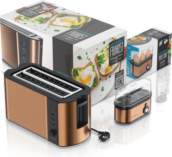 Actual product image Arendo Breakfast set, 4-slice long slot toaster with bread roll top & egg boiler for 3 eggs, copper