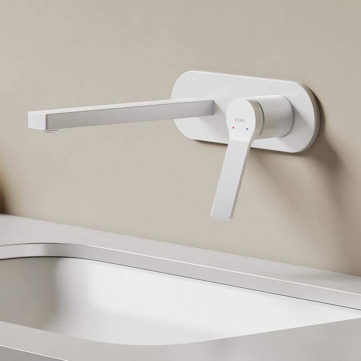 Produktbild Emke Badarmatur, Messing weiss, Mischbatterie Waschbecken, Küchenarmatur mit Perlator, Keramikkartusche