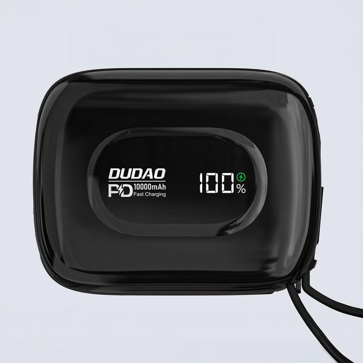 Actual product image Dudao K32 Powerbank 22,5 W 10000 mAh mit integriertem USB-C/ Lightning Kabel - Schwarz (10000 mAh, 22.50 W, 38.50 Wh)