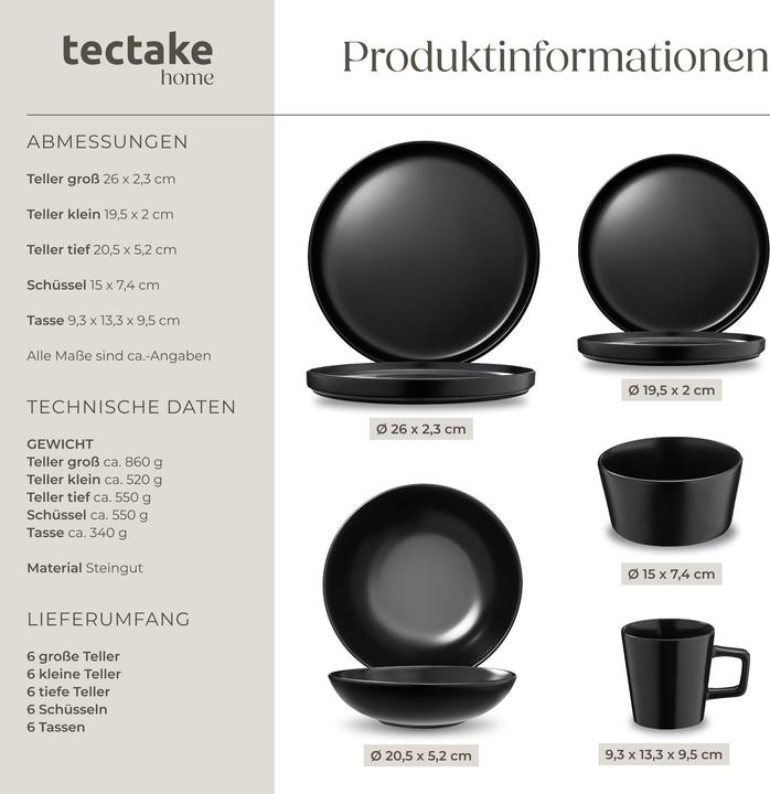 Actual product image tectake Geschirrset Una, aus Steingut, für 6 Personen (30 pcs.)