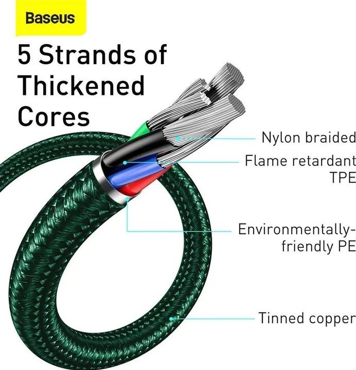 Actual product image Baseus Display Cable USB to Type-C, 66W, 1m (green) (1 m, USB 3.2 Gen 1, 66 W)