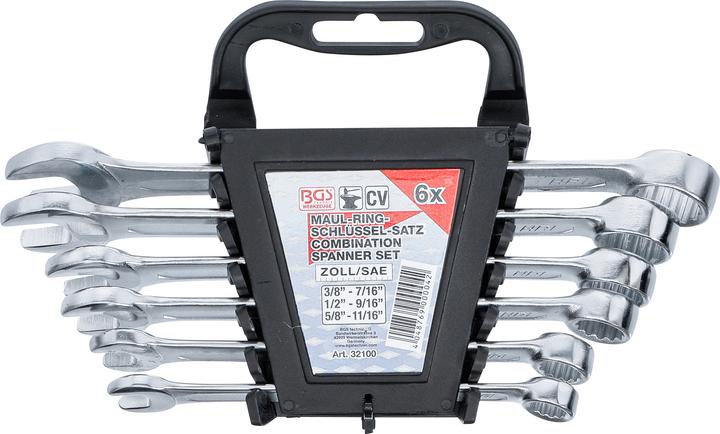 Actual product image BGS Combination spanner set | Inch sizes | SW 3/8" - 11/16" | 6 pcs. (3/8", 5/8", 1/2", 7/16", 9/16", 11/16")