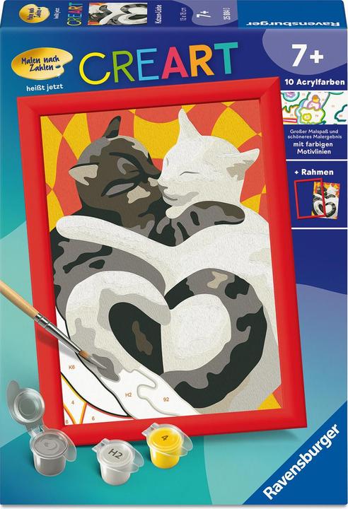 Ravensburger CreArt, Malen nach Zahlen Kinder - Katzen-Liebe