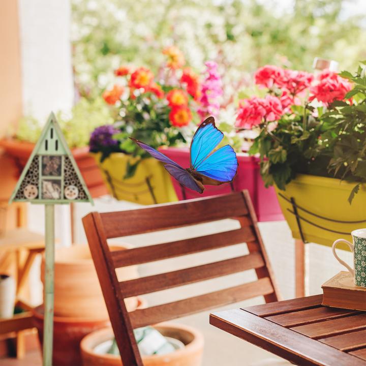 Actual product image Relaxdays Triangular Insect Hotel on Stand (Catchy tunes, Lacewings, Wild bees, Ladybirds)