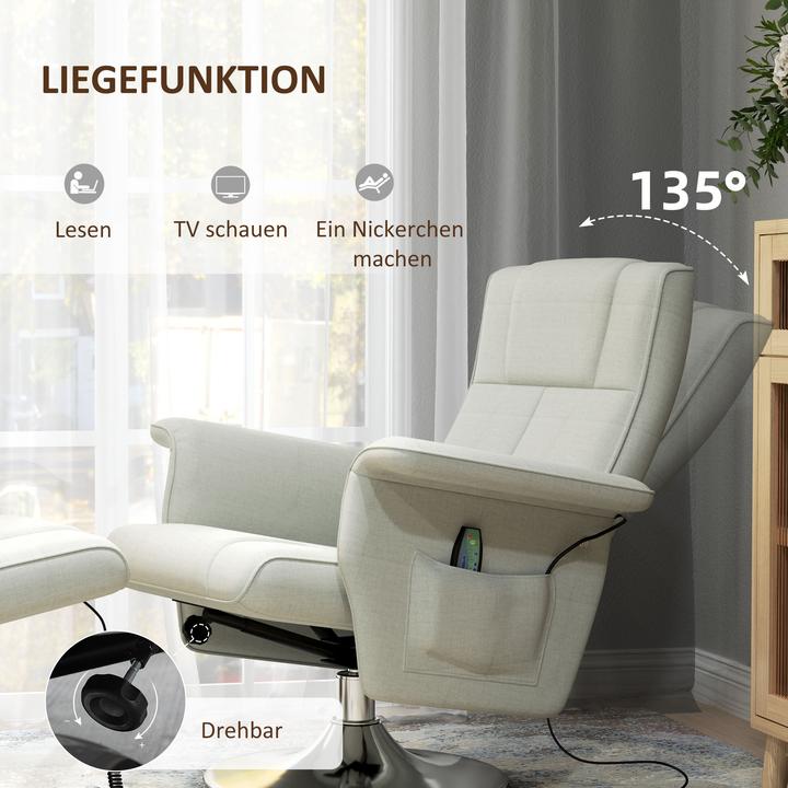 Actual product image Homcom Massagesessel mit Fusshocker Polyester, Stahl Cremeweiss