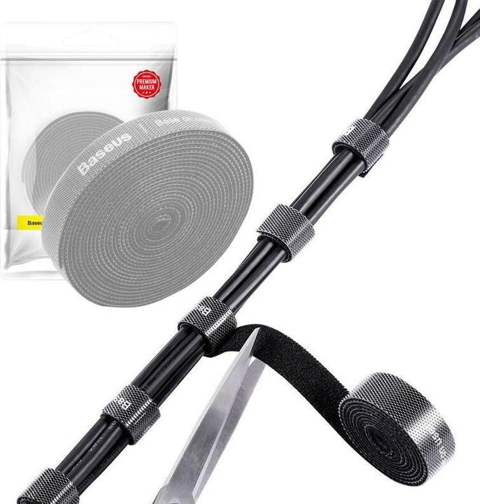 Actual product image Baseus Rainbow Circle Velcro Straps 3m Gray (Cable hole, 300 cm)