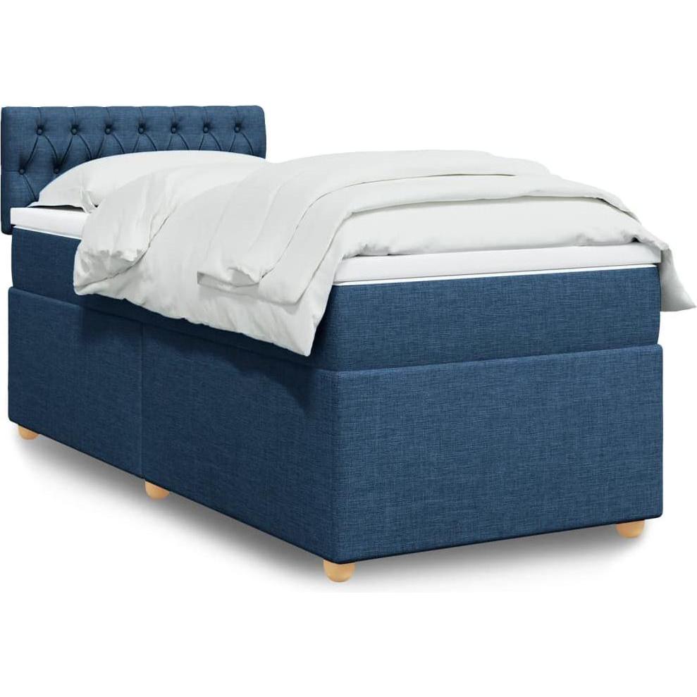 VidaXL, Bett, Boxspringbett Polsterbett Bett Einzelbett Matratze Blau 90x190cm Stoff (90 x 190 cm)