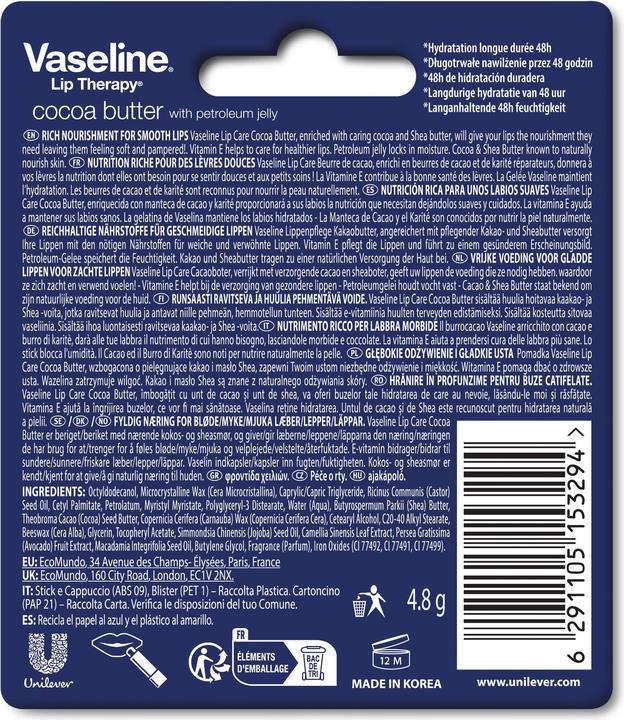 Nutritional values and ingredients Vaseline Cocoa Butter (Lip Care Stick)