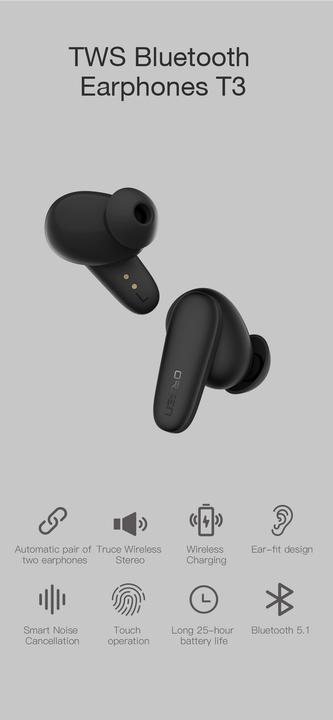 Actual product image Orsen T3 Bluetooth Earphones juodas (6 h, Wireless)
