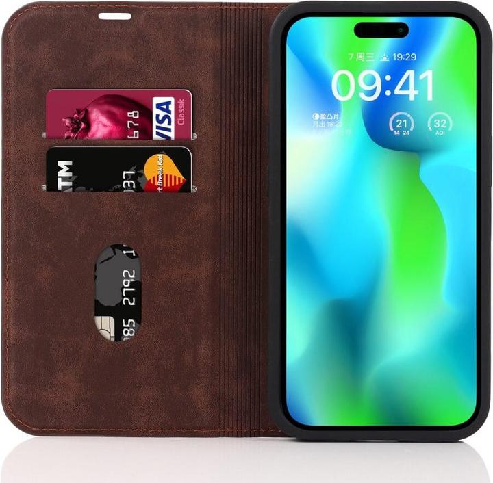 Actual product image Cover-Discount iPhone 15 Pro Max - MagSafe Flip Case RFID dark brown (Apple iPhone 15 Pro Max)