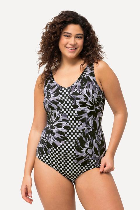 Image du produit Ulla Popken Maillot de bain sans bonnets souples, mélange d'imprimés et bande sous la poitrine (50)