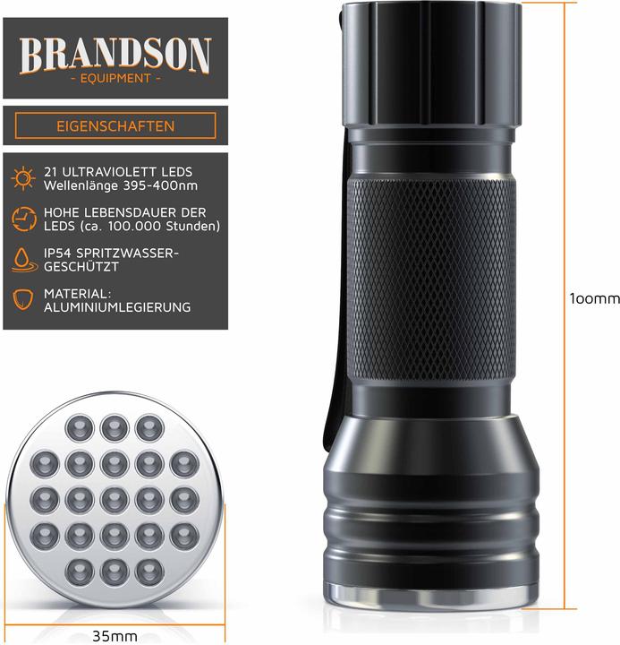 Immagine prodotto Brandson Torcia elettrica UV LED (10 cm)