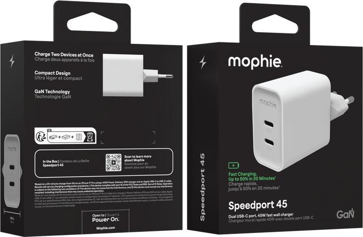 Actual product image Zagg mophie Netzteil GaN 45W 2x USB-C 2026 weiss (45 W, 2 ports)