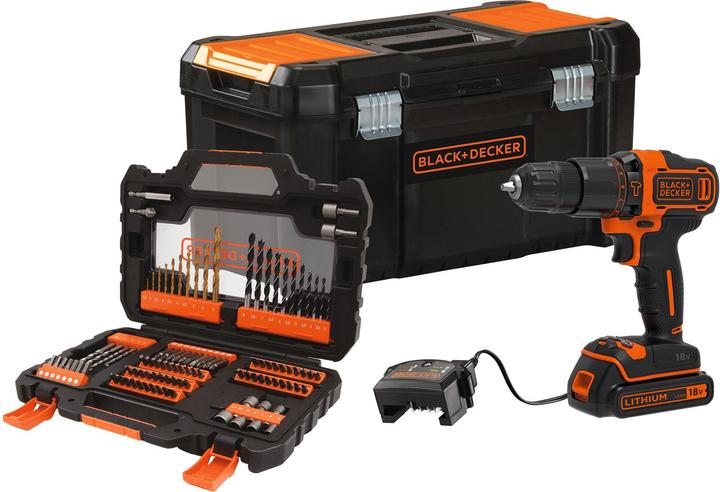 Produktbild Black & Decker Akkuschlagbohrschr. BDCHD18S1KA 18V| 18/1.5Ah Li 2-Gang 104-tlg (Schlagbohrschrauber)