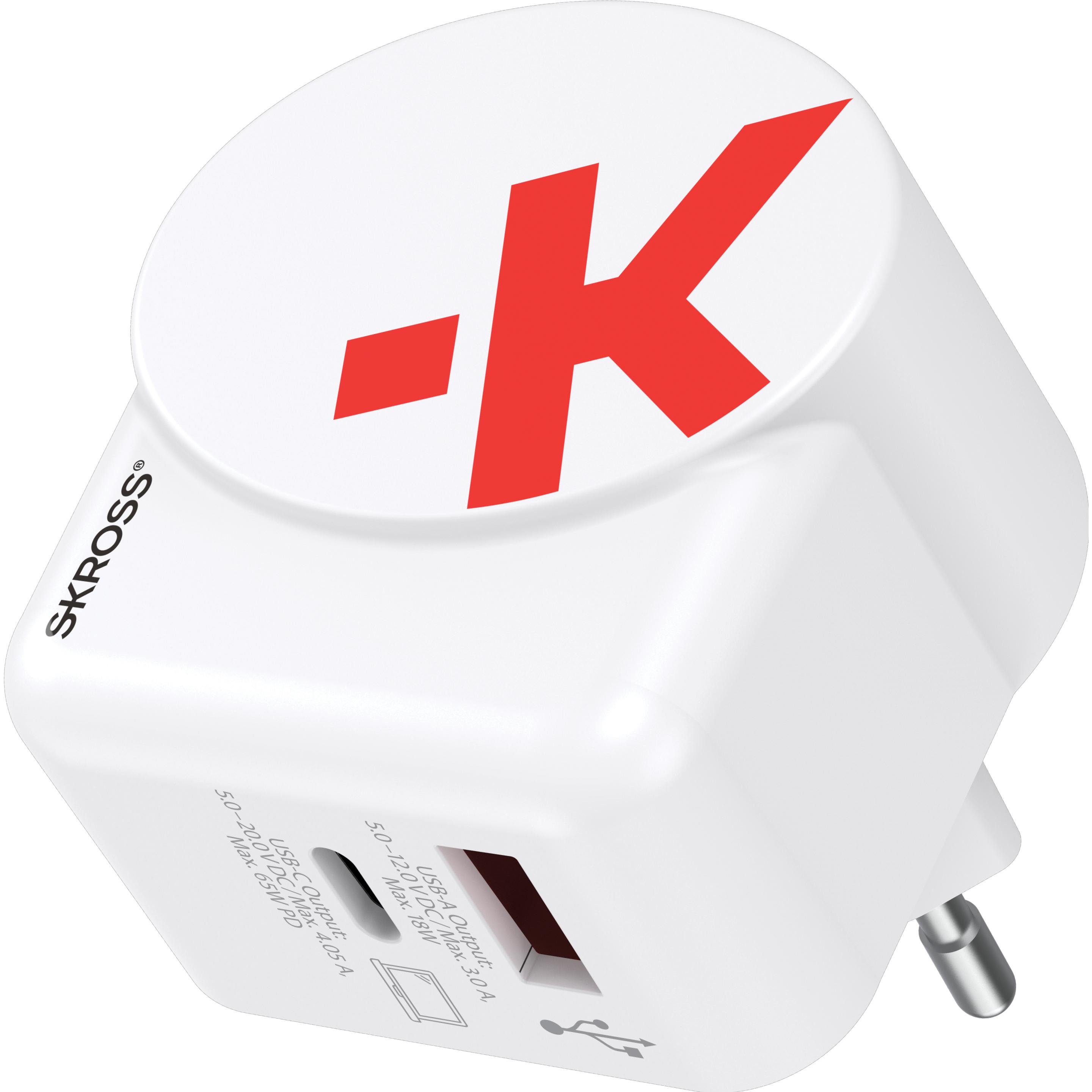 Skross Caricatore Euro USB AC65PD + cavo USB-C (65 W), Caricatore USB, Bianco