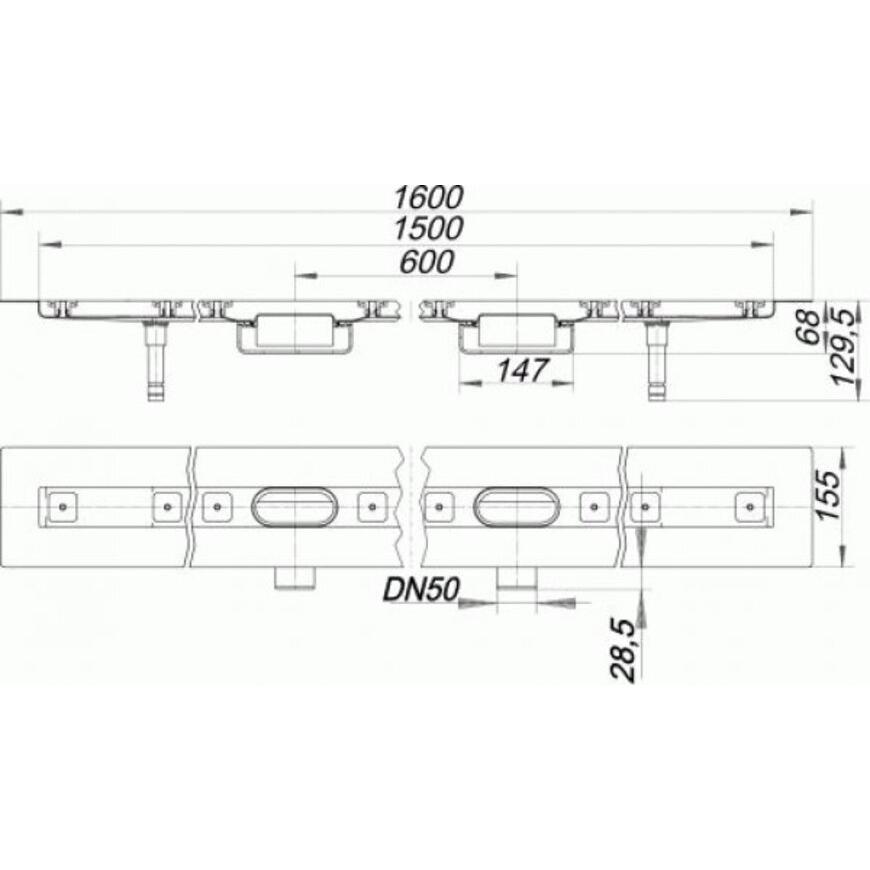 Thumbnail - Dallmer, Duschrinne, Duschrinne CeraLine Nano F 1500mm, 524737, DN 50 Bauhöhe 68mm (1740 mm)