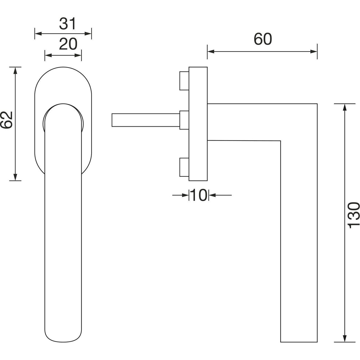 Thumbnail - Marchesi, Türgriff + Fenstergriff, Fenstergriff GEHRUNG, Rastung, 7 x 38 mm, Edelstahl matt (Türgriff)