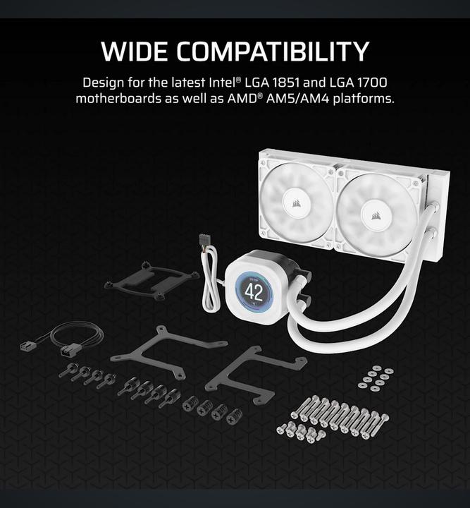 Actual product image Corsair NAUTILUS 240 LCD White, 240mm Radiator, Liquid CPU Cooler