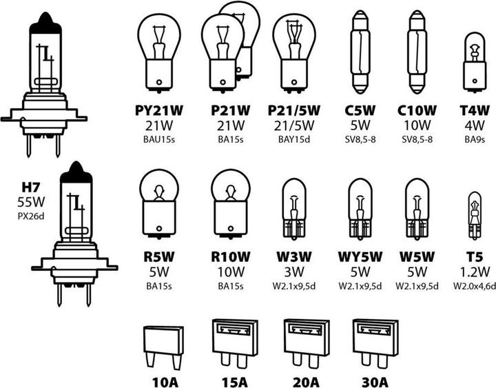 Produktbild AM H7 Kit Autolampen Ersatzlampen Set 19 Stk. Halogen 2x H7 - 12V (H7)