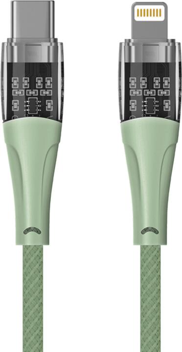 Actual product image Qualo Transparent nylon cable USB-C - Lightning 1.5m 2.4A green QTCN-CL-04 (1.50 m)