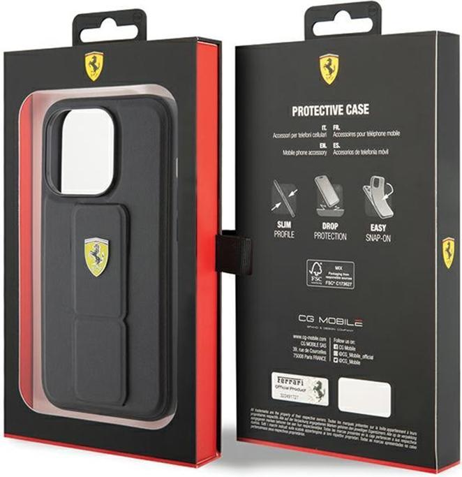 Immagine prodotto Ferrari FEHCP15LGSPSIK Custodia rigida per iPhone 15 Pro 6,1" in acciaio inox/nero con supporto per (Apple iPhone 15 Pro)