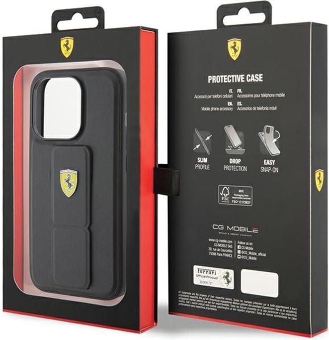 Actual product image Ferrari FEHCP15LGSPSIK iPhone 15 Pro 6.1" czarny/black hardcase Grip Stand (Apple iPhone 15 Pro)